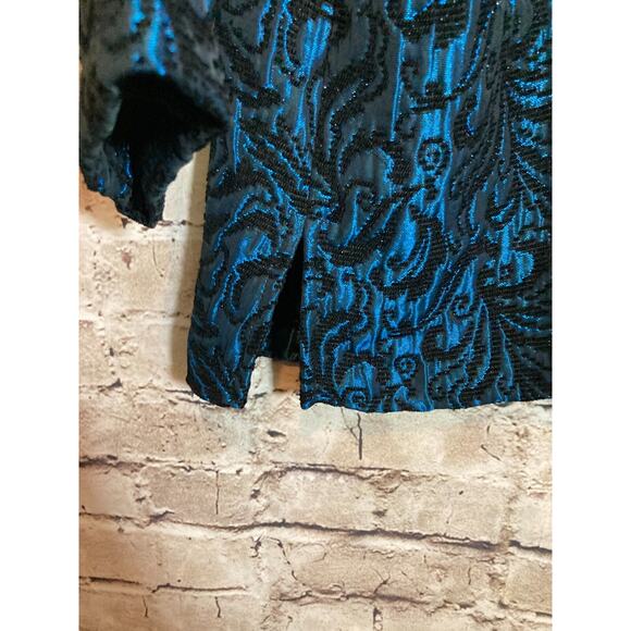 Studio C Jacket Womens 16W Dark Turquoise Jacquard Shiny Tapestry Button Front - Picture 12 of 13